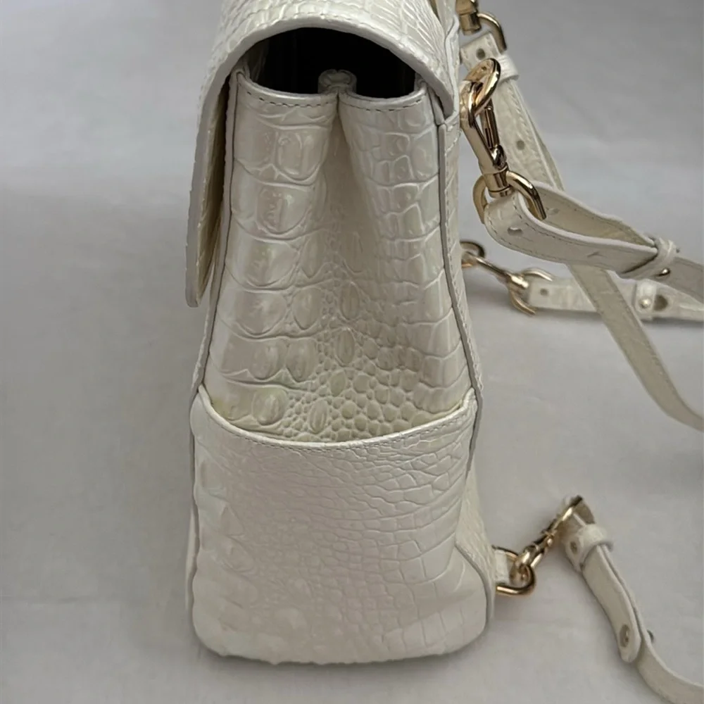 Brahmin | Liz Milk Melbourne Iridescent Croc Convertible Leather Backpack Purse - Picture 8 of 14